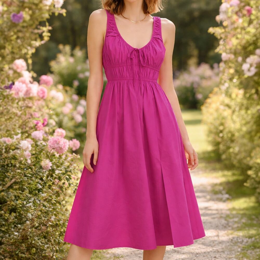 EN SAISON | NWT Celia Sleeveless 100% Cotton Midi Dress Magenta Pink S Summer